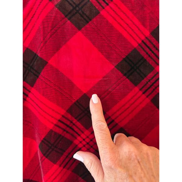 Coldwater Creek Shirt Women XL Red Black Plaid Velvet Tunic Rayon Silk Button Up - Picture 6 of 8